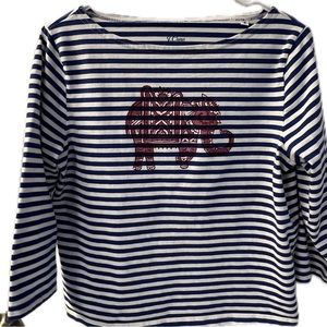 J. Crew royal blue striped w/elephant print 3/4 sleeve boatneck top,  medium.